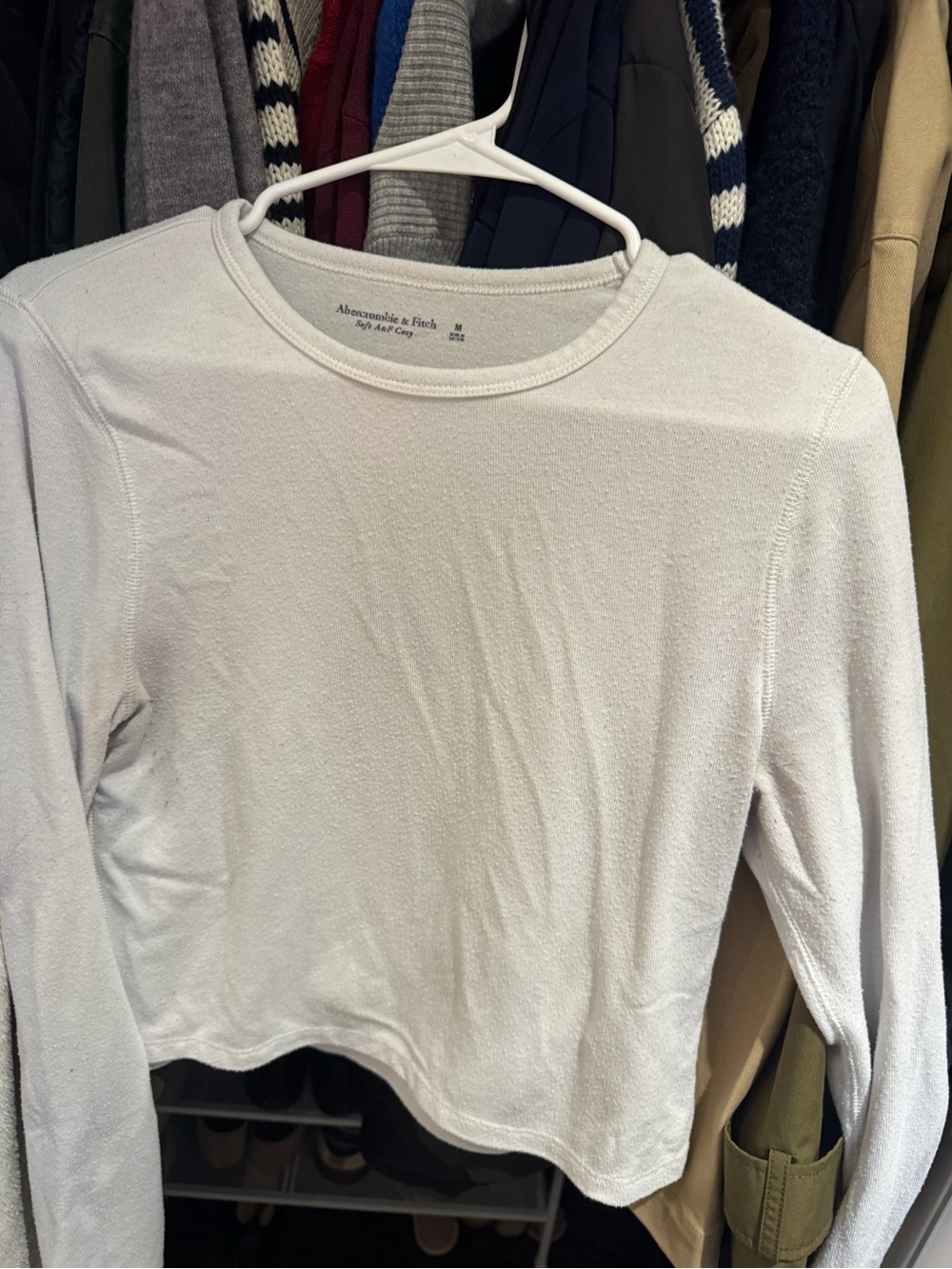 Abercrombie & Fitch Off-White Crewneck Long Sleeve Top